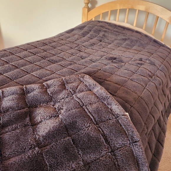 MINKY COUTURE Hugs Charcoal Plush Blanket Reversible Cozy 60 x 72 - Picture 3 of 6